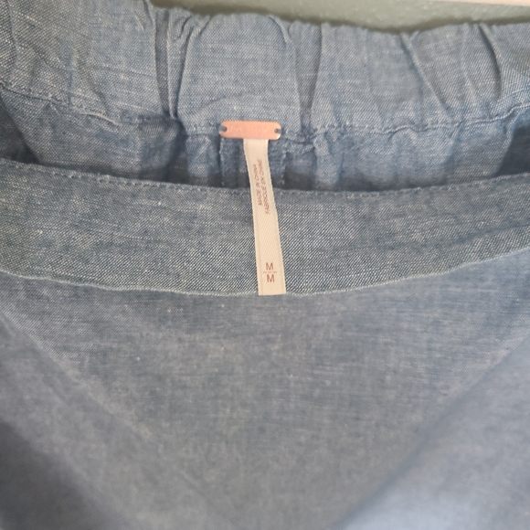 Free People Off Shoulder Chambray Top with Tie Sleeves, Size Medium - Picture 3 of 5